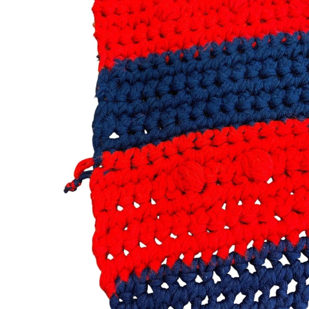 Handmade Crochet Afghan Patriotic Heavyweight Yarn Striped Blanket‎ Throw